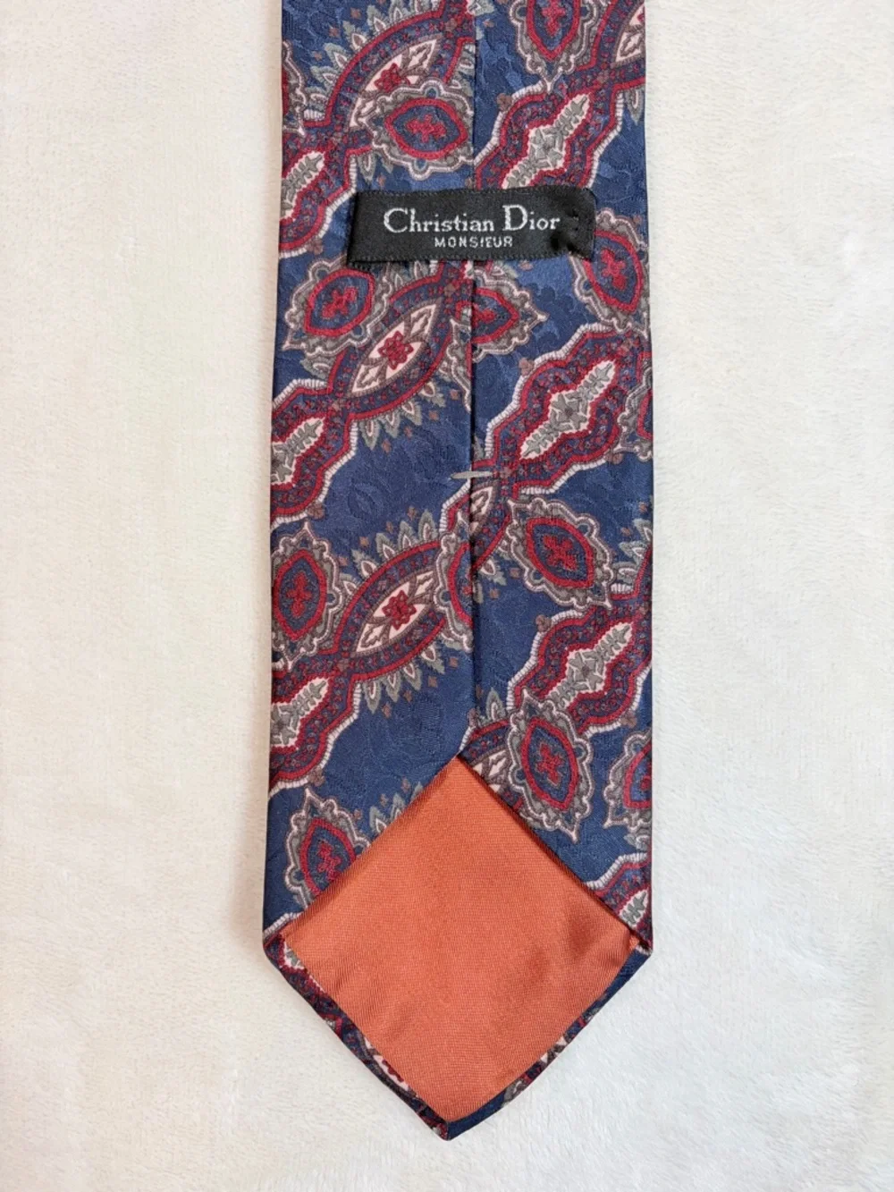 Christian Dior Men's Paisley Blue Red Gray Silk Classic‎ Woven Tie